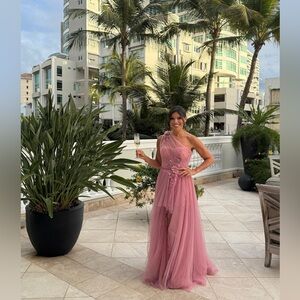Mac Dougal Elegant One-Shoulder Pink Evening Dress